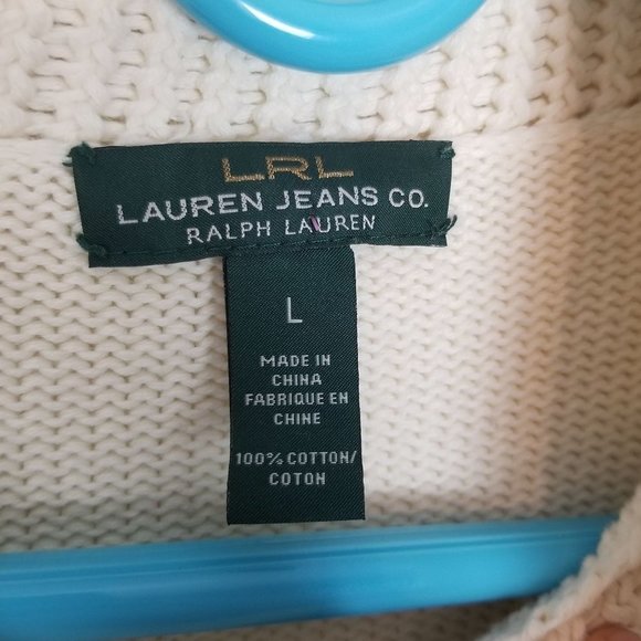 Lauren Ralph Lauren Womens L Cream Knit Collared Long Sleeves Pullover Sweater - Picture 6 of 7